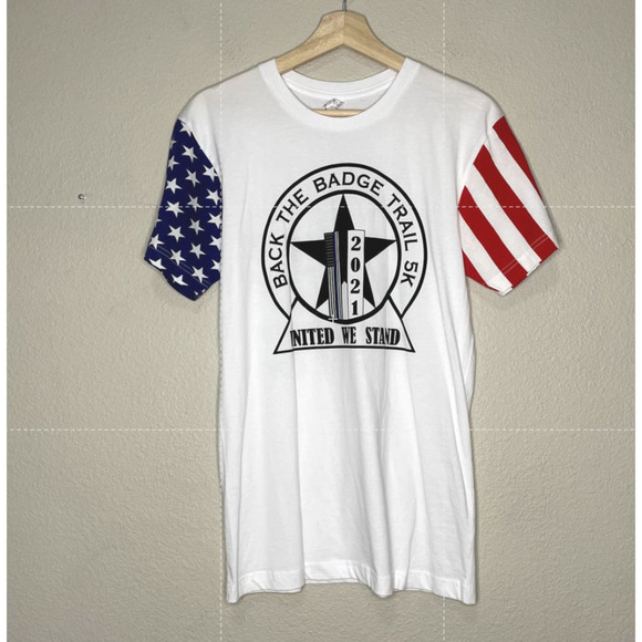 5K Run Shirt Red White Blue 9/11/2021 Back The Badge Twin Towers Remembrance Run - Picture 11 of 12
